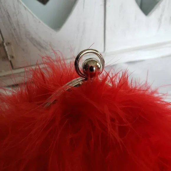 XCITE Red Satin & Feathers Special Occasion Purse - Picture 8 of 12